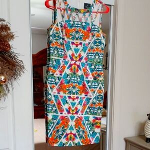 Adrianna Papell Blue Orange Halter Sheath Dress With Pockets